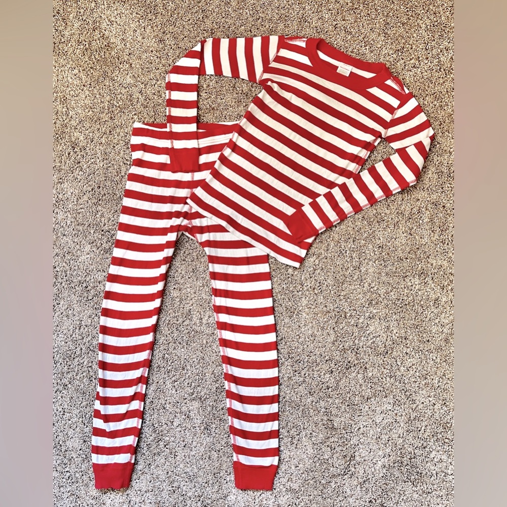 Hanna Andersson Organic Cotton Red & White Stripe Pajamas Unisex Size 130 8yrs